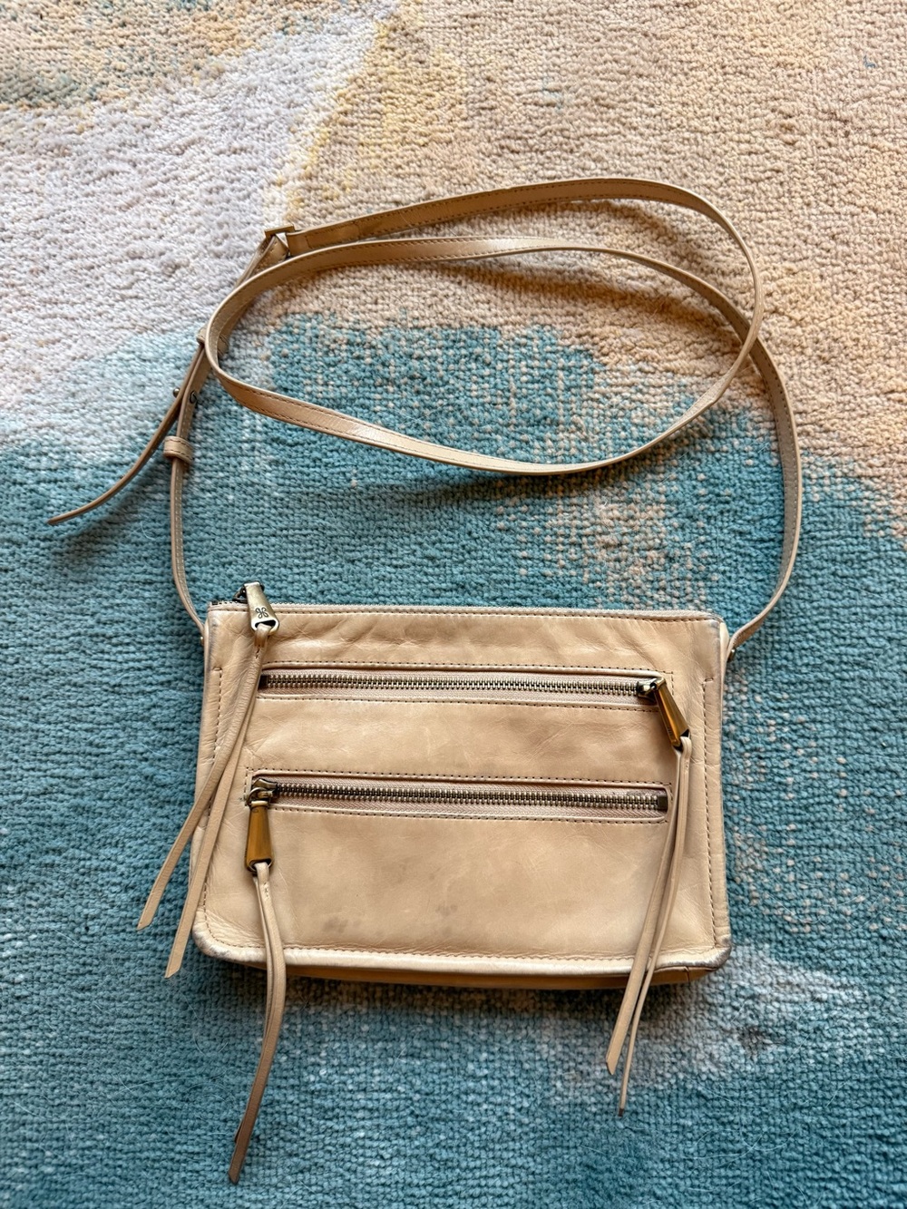 HOBO Cream Leather Crossbody Bag with Front Zip Pockets
